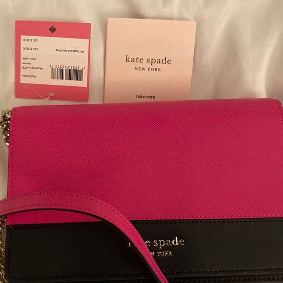 NWT Kate Spade New York Spencer Chain Wallet Pink and Black Crossbody - Picture 3 of 6